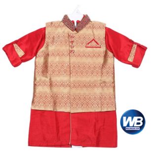 ZAARA Red and Golden Katan Casual Kurta For Boys