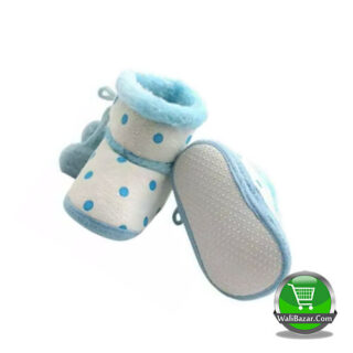 Girls White And Blue Cotton Shoe