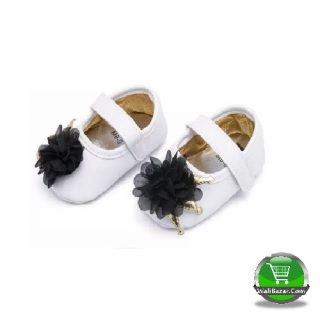 Baby Boys Girls Black Flower Crib Prewalker Soft Sole Anti-slip Shoes