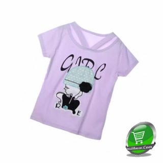 Children Girls Short Sleeve Purple Tops